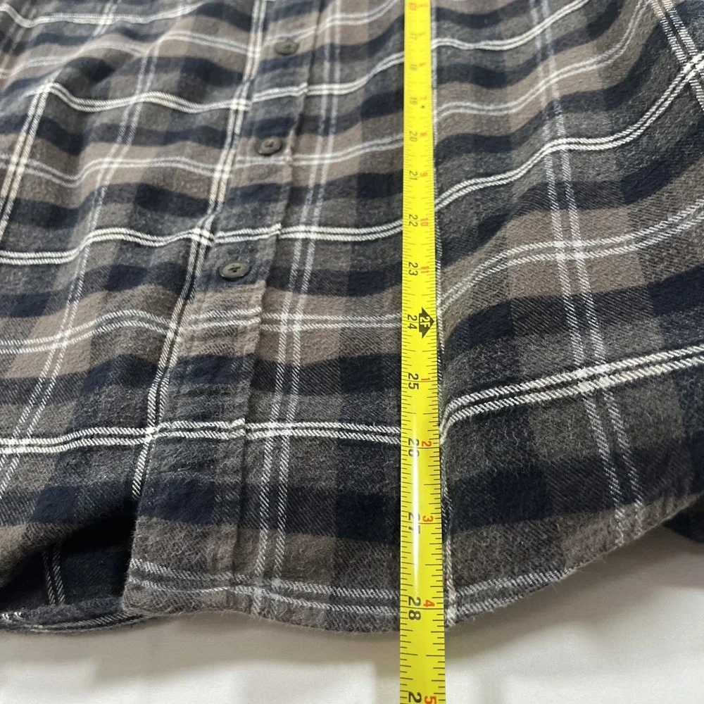 J. Crew Men Flannel Plaid Shirt 100% Cotton Button Down Gray Brown Slim Fit Sz L